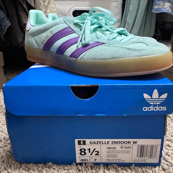 Adidas Kids Gazelle Sneakers - Mint and Purple - Picture 1 of 4